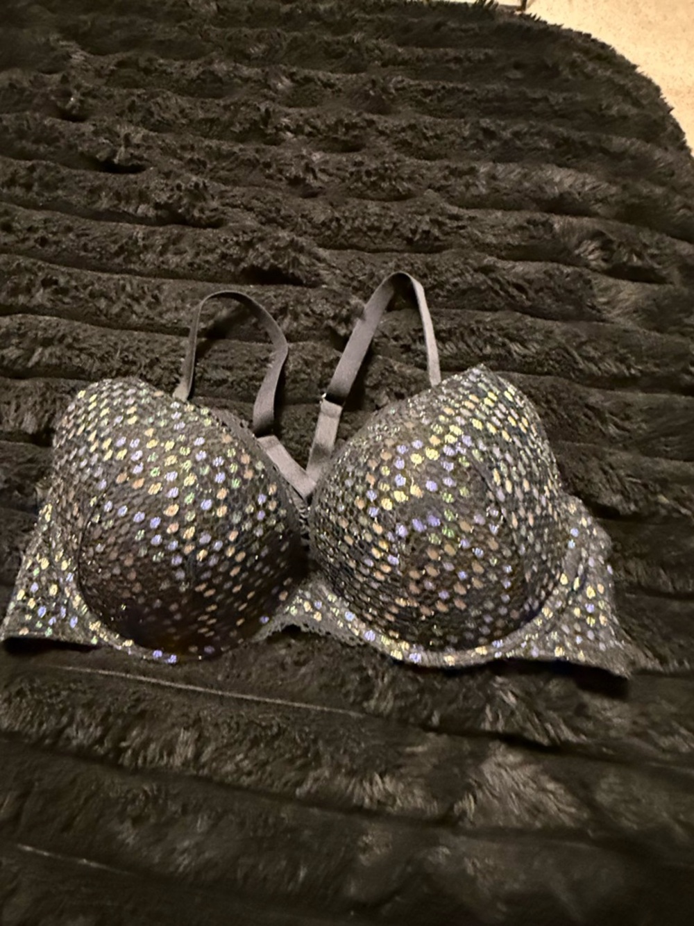 Savage X Fenty Black Sequin Padded Bra and panty set with Iridescent Dots